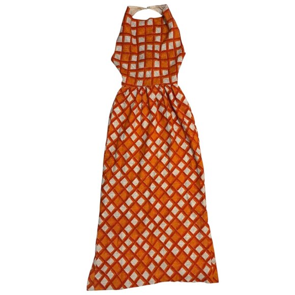 Handmade Dresses & Skirts - Vintage Handmade Open Back Orange Midcentury Modern Twead Halter Dress